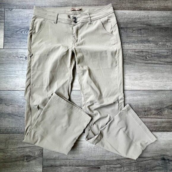 Prana Tan Stretchy Hiking Casual Articulated Knees Roll Up Snap Pants size 12 - Picture 1 of 8